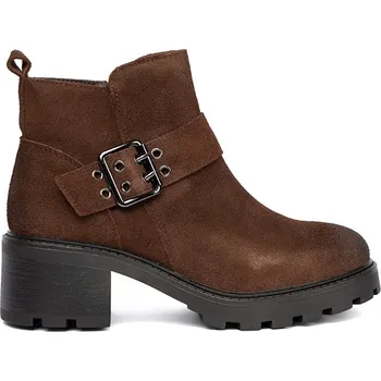 Dámské kozačky Hnědé dámské kožené kotníkové boty na podpatku Sergio Leone, podpatek 5,5 cm BT720-S/BR Velikost: 38