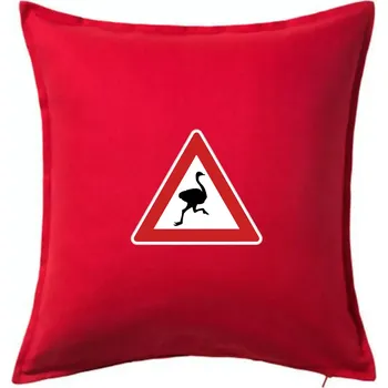 Polštář Dopravní značka - Pozor pštros - Polštář 50x50 - 50x50 - Včetně výplně ( Červená )