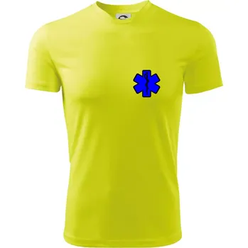 Rescue - Hvězda na prsu + nápis na zádech - Dětské triko sportovní (dresovina) - 146 cm/10 let ( Neonově žlutá )