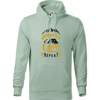 Pánská mikina Eat Sleep Camp Repeat - Mikina pánská Cape s kapucí - 4XL ( Sage )