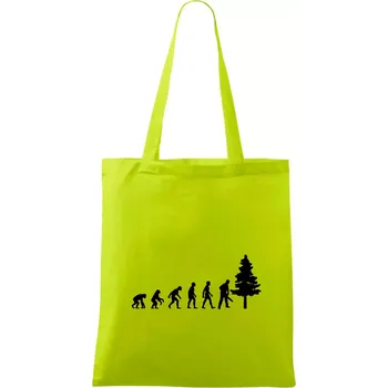 Evoluce dřevorubec - pila a strom - Taška bavlněná - 42 x 38 cm ( Limetková )