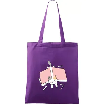 Učení na státnice kočka - Taška bavlněná - 42 x 38 cm ( Fialová )
