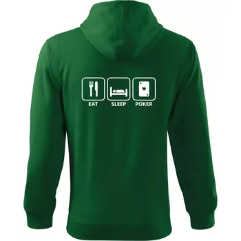 Pánská mikina Eat sleep poker - Mikina s kapucí na zip trendy zipper - M ( Lahvově zelená )