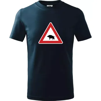 Dopravní značka - Pozor divočák - Tričko dětské bavlněné - 98 cm / 2 roky ( Námořní modrá (velmi tmavá - téměř černá) )