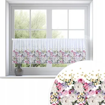 VITRÁŽOVÁ ZÁCLONA HOTOVÁ ZÁCLONA BÍLÁ VOÁL 150X50 CM Z VOÁLU KVĚTINY VZOR 010