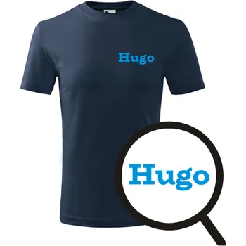 Tmavě modré dětské tričko Hugo - dětské tričko se jménem - barva tmavě modrá - velikost 4roky