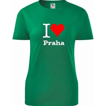 Dámské tričko Zelené dámské tričko I love Praha - tričko se srdcem - barva zelená - velikost M