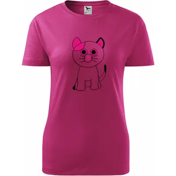 Purpurové dámské tričko kočka plyšová - dárek pro kolegyni - dárek pro kamarádku - barva purpurová - velikost XL