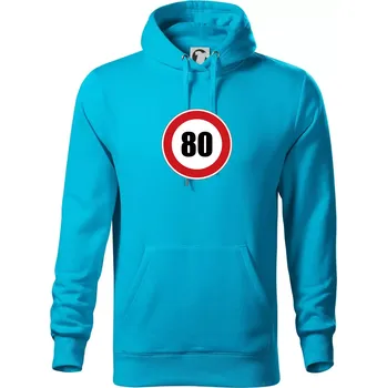 Pánská mikina Dopravní značka - omezení rychlosti 80 - Mikina pánská Cape s kapucí - 5XL ( Světlý tyrkys )