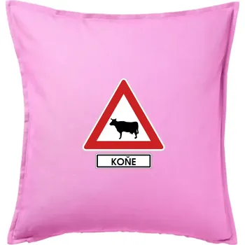 Polštář Dopravní značka - Pozor koně / kráva - Polštář 50x50 - 50x50 - Pouze potah ( Růžová )