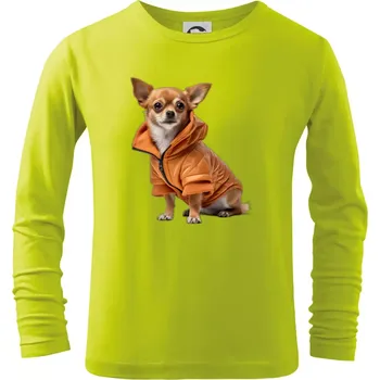 Dětská móda Čivava v bundě - Triko dětské Long Sleeve - 134 cm/8 let ( Limetková )
