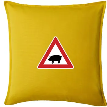 Polštář Dopravní značka - Pozor prase domácí - Polštář 50x50 - 50x50 - Pouze potah ( Žlutá )