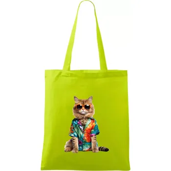 Nákupní taška Kočka v létě - Taška bavlněná - 42 x 38 cm ( Limetková )