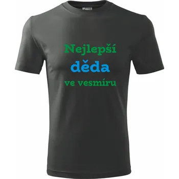 Pánská móda Grafitové tričko děda ve vesmíru - dárek pro dědečka k 90 narozeninám - barva antracit - velikost XXXL