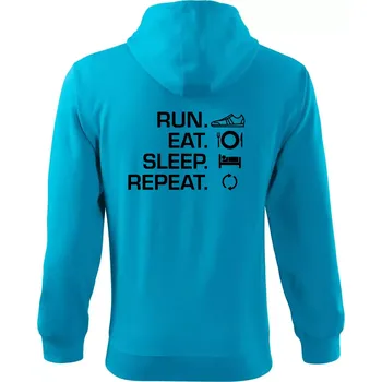 Pánská mikina Run eat sleep repeat - Mikina s kapucí na zip trendy zipper - L ( Světlý tyrkys )