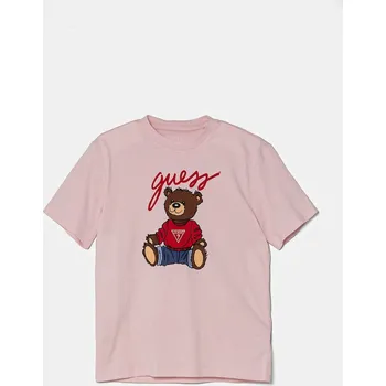 Dívčí tričko Dětské bavlněné tričko Guess růžová barva, H4BJ06 I3Z14 H4BJ06.I3Z14.PPYA 30X, vel. 167