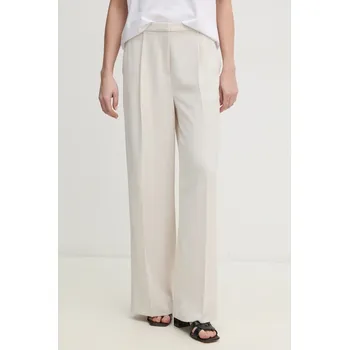 Dámské kalhoty Kalhoty Calvin Klein dámské, béžová barva, široké, high waist, K20K208214 01X, vel. 40