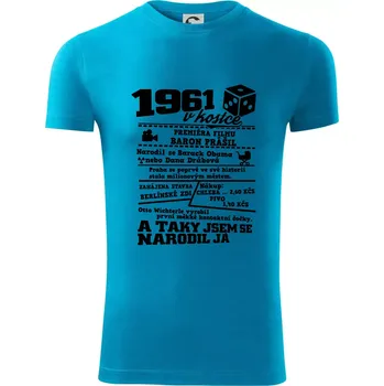 Pánské tričko 1961 v kostce - Viper FIT - Pánské zůžené tričko - 2XL ( Světlý tyrkys )