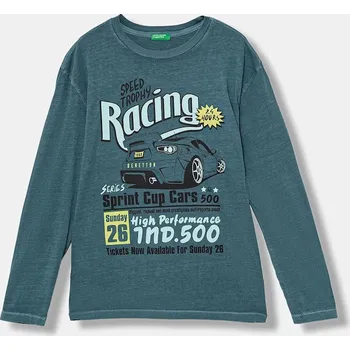 Dětské bavlněné tričko s dlouhým rukávem United Colors of Benetton 3PCMC10QL.G.seasonal tyrkysová 69X, vel. 120