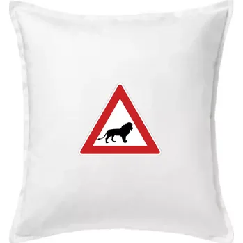 Polštář Dopravní značka - Pozor lev - Polštář 50x50 - 50x50 - Pouze potah ( Bílá )