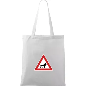 Nákupní taška Dopravní značka - Pozor lev - Taška bavlněná - 42 x 38 cm ( Bílá )