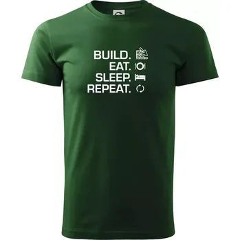 Build eat sleep repeat - cihly - Triko extra velké (5-8XL) - 7XL ( Lahvově zelená )