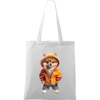 Pomeranian v bundě - Taška bavlněná - 42 x 38 cm ( Bílá )