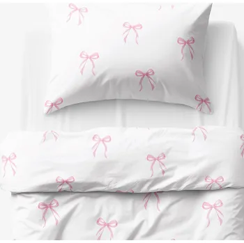 Povlečení Dětské bavlněné povlečení - Růžové mašličky 150 x 200 a 50 x 60 cm