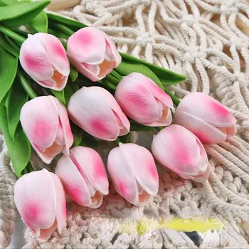 umělá květina Umělé tulipány do vázy růžové | umělé květiny, bytová dekorace - 5 ks broskvově-růžové