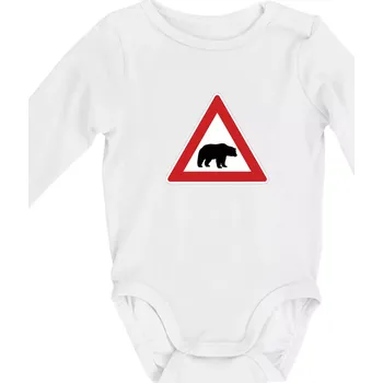 Dopravní značka - Pozor lední medvěd - Body kojenecké s dlouhým rukávem - Dlouhý r. do 3 měs ( Bílá )