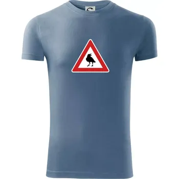 Pánské oblečení Dopravní značka - Pozor havran - Viper FIT - Pánské zůžené tričko - 2XL ( Denim )