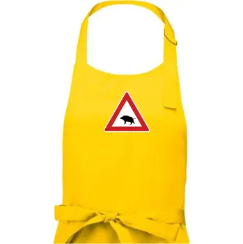 Kuchyňská zástěra Dopravní značka - Pozor divočák - Pánská zástěra na vaření - Univerzální velikost ( Žlutá )