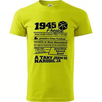 Pánské tričko 1945 v kostce - Klasické pánské triko vyšší gramáže - XS ( Limetková )