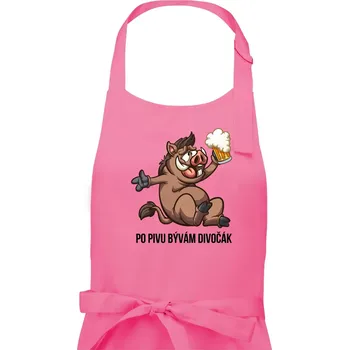 Kuchyňská zástěra Po pivu bývám divočák - Pánská zástěra na vaření - Univerzální velikost ( Růžová )