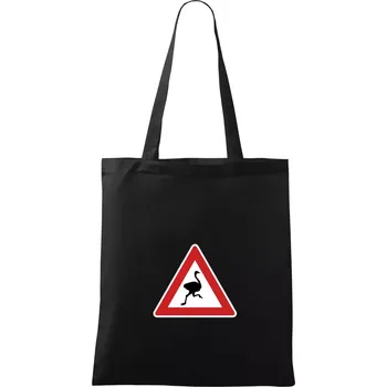 Nákupní taška Dopravní značka - Pozor pštros - Taška bavlněná - 42 x 38 cm ( Černá )