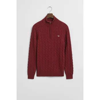 Pánské oblečení SVETR GANT COTTON CABLE HALF ZIP PLUMPED RED