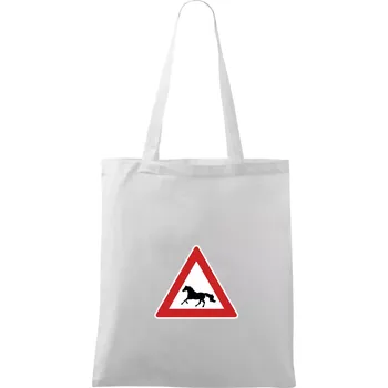 Dopravní značka - Pozor kůň běžící - Taška bavlněná - 42 x 38 cm ( Bílá )