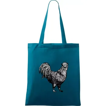 Nákupní taška Kohout kreslený černobílý - Taška bavlněná - 42 x 38 cm ( Petrolejová )