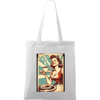 Nákupní taška Holka z kavárny - Taška bavlněná - 42 x 38 cm ( Bílá )