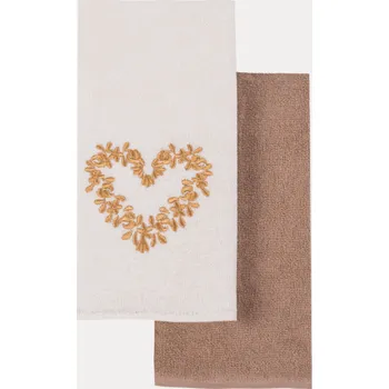 Utěrka Kuchyňské utěrky HEART, 2 ks - Krémová / Béžová, Luisa Moretti