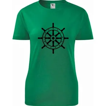 Dámské tričko Zelené dámské tričko s kormidelním kolem - tričko na vodu - barva zelená - velikost L