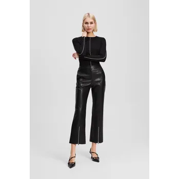 Dámské kalhoty KALHOTY KARL LAGERFELD FAUX LEATHER ZIP PANTS BLACK