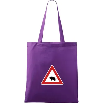 Dopravní značka - Pozor divočák - Taška bavlněná - 42 x 38 cm ( Fialová )