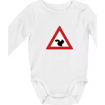 Dopravní značka - Pozor veverka - Body kojenecké s dlouhým rukávem - Dlouhý r. 3-6 měs ( Bílá )