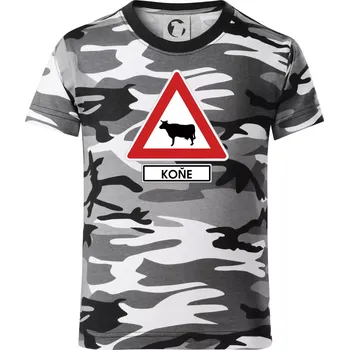 Dopravní značka - Pozor koně / kráva - Dětské maskáčové triko - 134 cm/8 let ( Šedý maskáč )