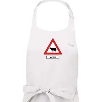 Kuchyňská zástěra Dopravní značka - Pozor koně / kráva - Pánská zástěra na vaření - Univerzální velikost ( Bílá )