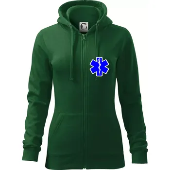 Dámská mikina Rescue - Hvězda na prsu + nápis na zádech - Dámská mikina trendy zipper s kapucí - XL ( Lahvově zelená )
