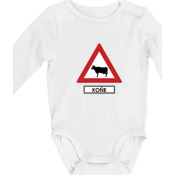 Dopravní značka - Pozor koně / kráva - Body kojenecké s dlouhým rukávem - Dlouhý r. 6-12 měs ( Bílá )