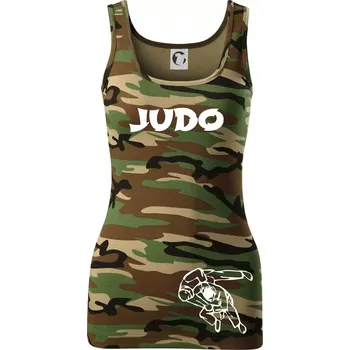 Dámské tričko Judo nápis + postavy - Dámské Maskáčové tílko - XL ( Hnědý maskáč )