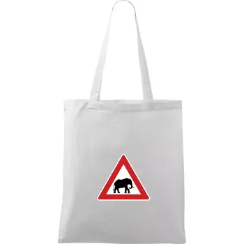 Nákupní taška Dopravní značka - Pozor slon - Taška bavlněná - 42 x 38 cm ( Bílá )